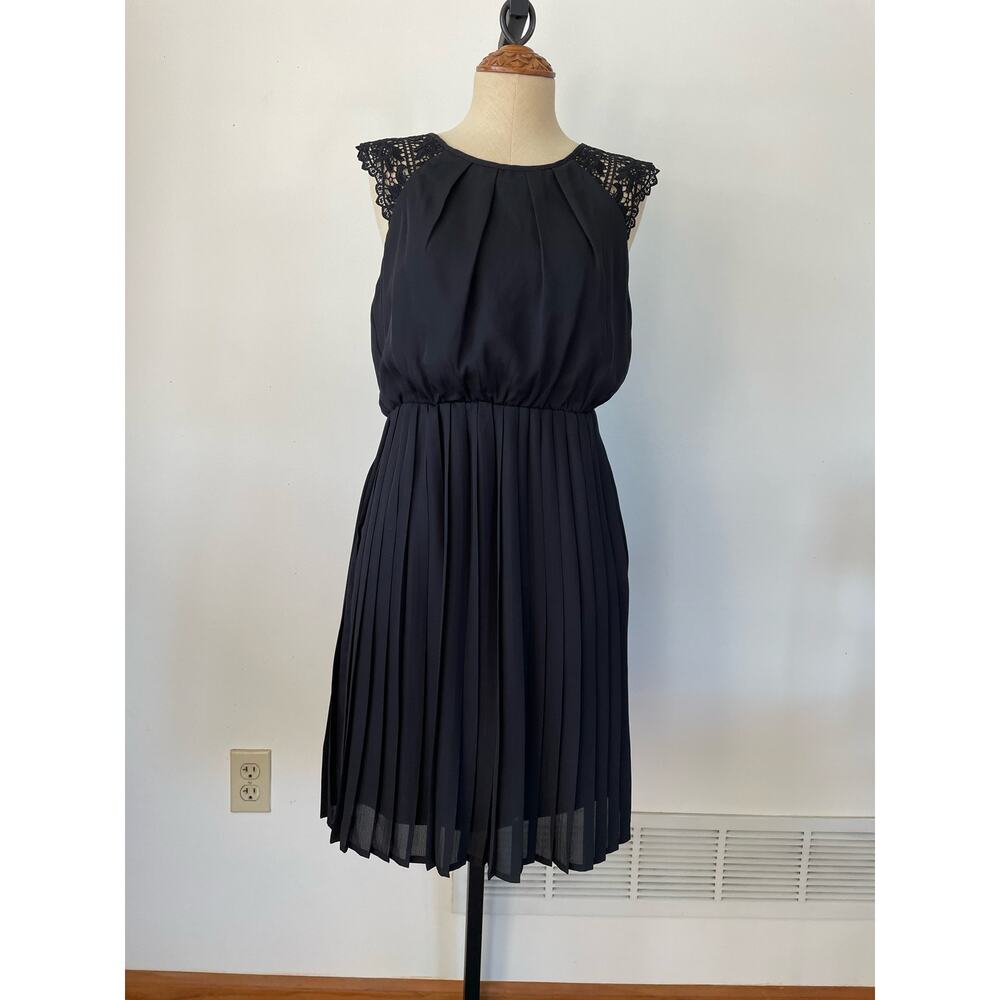 Papermoon black dress lace detail, pleated, elastic waist size M